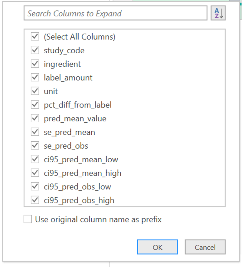 Search columns to expand